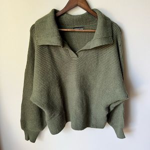 SHEIN fold collared green sweater